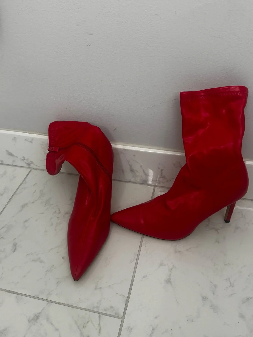 Women’s Red Pointed-Toe Stiletto Ankle Boots